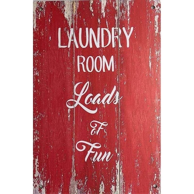 Drevená Ceduľa Laundry Room red