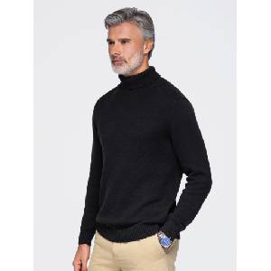 Ombre Clothing Мъжки плетен пуловер с поло яка - черен V6 OM-SWTN-0192 Ombre Clothing Ombre Clothing | Cheren | МЪЖЕ | S