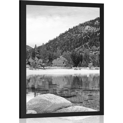 Plakát jezero v přírodě v černobílém provedení - 40x60 black