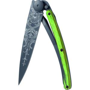 DEEJO 1gb146 tattoo black green beech / Ултралеко джобно ножче с дръжка от букова дървесина, боядисана в зелено (1gb146)