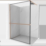 Mexen Kioto+ Душ стена с рафт Walk-in 130 x 200 см, черна рамка, четкана мед - 800-130-121-65-70 (800-130-121-65-70)