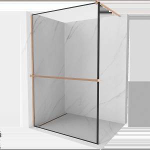 Mexen Kioto+ Душ стена с рафт Walk-in 130 x 200 см, черна рамка, четкана мед - 800-130-121-65-70 (800-130-121-65-70)