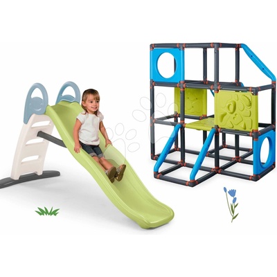 Smoby Set šmykľavka s dvojitou vlnou a vodotryskom 2 metrová Toboggan Life a preliezačka s lezeckými stenami Frame Kraxxl