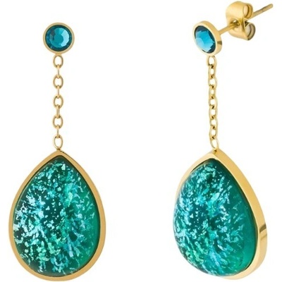 Preciosa Pozlacené náušnice z oceli s českým křišťálem Preciosa Lagoon Royal Lagoon 7495Y70