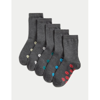 Marks & Spencer Училищни чорапи с висок дял памук и усмивки, 5 чифта (6 малки - 7 големи) Marks & Spencer сив Marks & Spencer | Siv | Момчешки | 8+-12