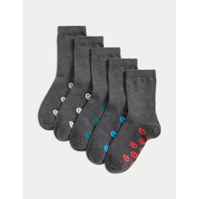 Marks & Spencer Училищни чорапи с висок дял памук и усмивки, 5 чифта (6 малки - 7 големи) Marks & Spencer сив Marks & Spencer | Siv | Момчешки | 8+-12