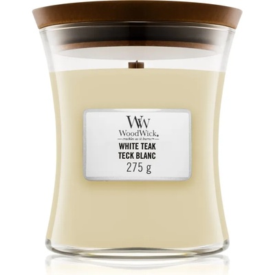 WoodWick White Teak ароматна свещ с дървен фитил 275 гр