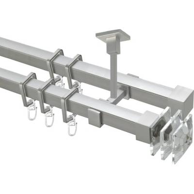 OK-GarnýžeCZ Garnýž kovová hranatá dvouřadá 20x20mm Crystal satina 340 cm do stěny / kroužky s žabkou