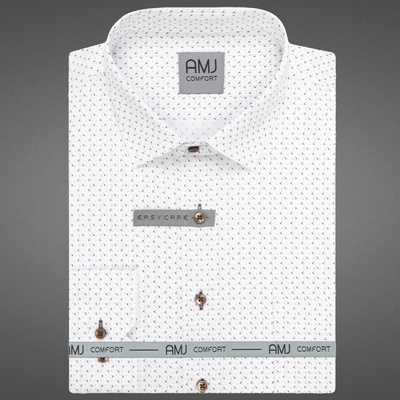 AMJ pánská bavlněná košile dlouhý rukáv slim fit VDSB1398 bílá s trojúhelníky