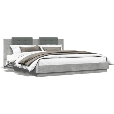 vidaXL Рамка за легло с табла и LED осветление бетонно сив 160x200 см (3209999)