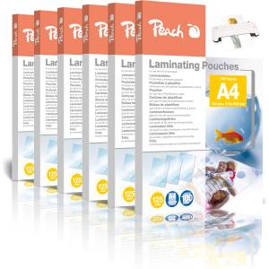 Peach laminating film A4-125 mic - 6x 100 pieces - glossy - suitable for all laminating machines - PP525-02 - PP525-02P (PP525-02P)