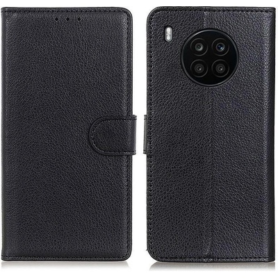 Litchi PU kožené peněženkové pouzdro na mobil Huawei Nova 8i/Honor 50 Lite - černé – Zboží Mobilmania