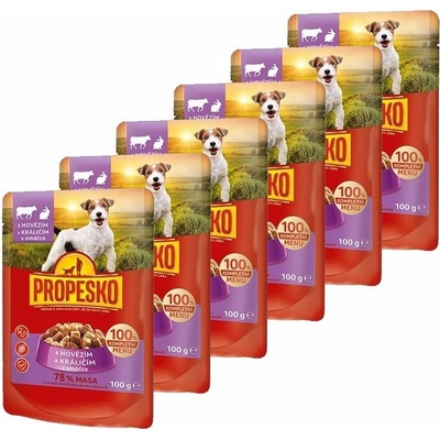Propesko Dog hovädzie a králik v omáčke 6 x 100 g