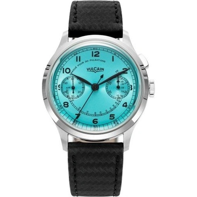 Vulcain Monopusher Turquoise Black Carbon Leather Strap