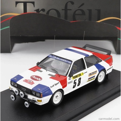 Trofeu Audi Quattro night Version N 58 Rally Montecarlo 1983 Jacques Briy Jacques Henuset Bílá Modrá Červená 1:43