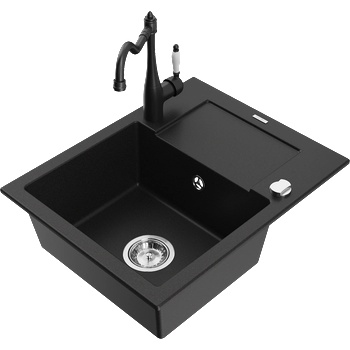 Mexen Enzo гранитна кухненска мивка с 1 корито и дренаж, и кухненски смесител Carla, черен - 6506-77-670700-70 (6506-77-670700-70)