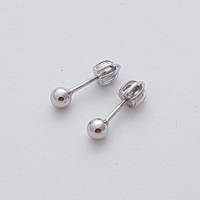 ibeauty stříbrné kuličky celostříbrné modré zapínání na šroubek E-794-U