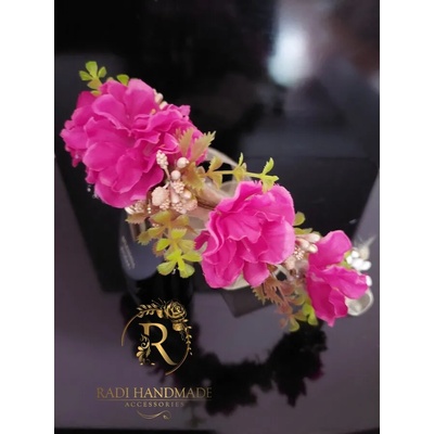 Radi handmade Венче за глава с тъмно розови цветя (117)