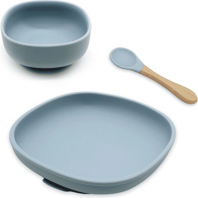 Malý Ježko Silikónový jedálenský set pre deti Baby Blue 3 ks