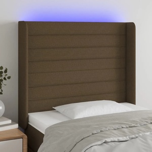 vidaXL LED горна табла за легло, тъмнокафява, 93x16x118/128 см, плат (3124173)