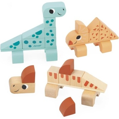 Janod Дървени кубчета и строителен комплект Cubikosaurus Dino