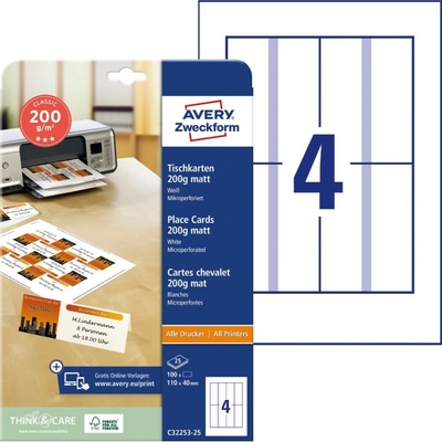 Avery Zweckform C32253-25 Stolní štítky 110x40 mm 100 ks bílé