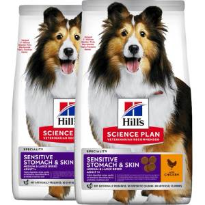 Hill's Hill s Science Plan Sensitive Stomach & Skin за възрастни кучета с пиле 2 x 14 кг