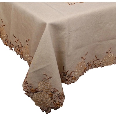 Покривка за маса в бежово с рязана бродерия от рози