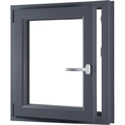 SKLADOVÁ-OKNA.cz Jednokřídlé plastové okno sklepní 600x800 mm, antracit / bílé, dvojsklo, levé