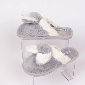 Image 1 of Дамски плюшени пантофи в сиво и бяло с ушички