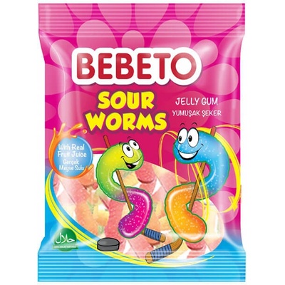 BEBETO Sour worms želé bonbóny 80 g