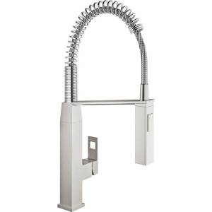 GROHE Кухненски смесител Grohe Eurocube с гъвкав чучур с два вида струи, четкан хром Supersteel (31395DC0)