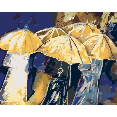 ZUTY Malování podle čísel LIDÉ SE ZLATÝMI DEŠTNÍKY Rozměr 40 x 50 cm Rámování vypnuté plátno na rám