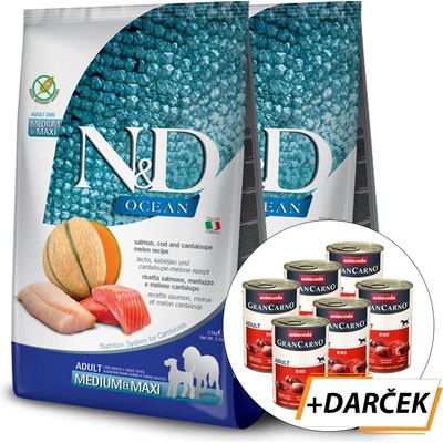 N&D Ocean Adult Medium & Maxi, salmon, cod & cantaloupe melon 2 x 12 kg