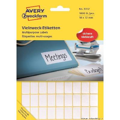 Avery Zweckform 18x12 mm, 1800 etiket, bílé 3312