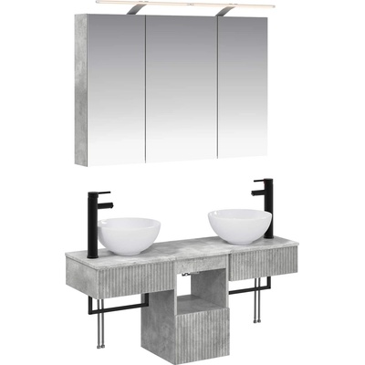vidaXL Комплект шкафове за баня 4 pcs Бетонно сиво 100 x 14, 5 x 70 см (3406258)