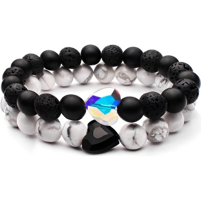 BudNej náramky pre páry ZAMILOVANÉ SRDCE Swarovski z howlitu onyxu a lávových kameňov MN3002