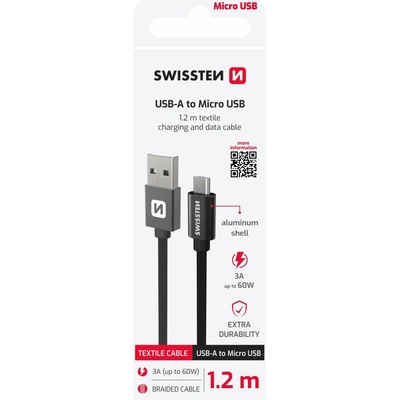 Swissten 71521201 USB/USB-C, 1,2m, černý