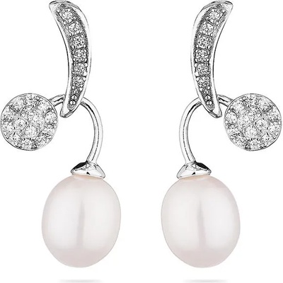 Swan Сребърни обици със сладководни бели перли и циркони CAA083EW Swan