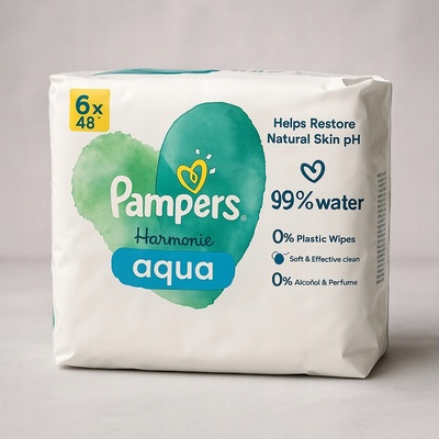 Pampers Vlhčené obrúsky Harmonie Aqua pure 6 x 48 ks