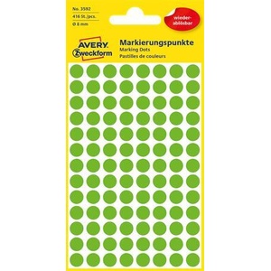 Avery-Zweckform Етикет, 8 mm, кръгъл, подвижен, AVERY ZWECKFORM, тревистозелен, 416 етикета в опаковка 3592 (3592)