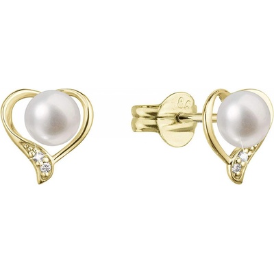 Pavona zlaté 14 karátové náušnice srdce s říční perlou a brilianty 91PB00054