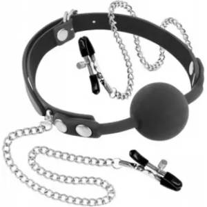 Fetish Tentation Топка за уста от силикон и щипки за гърди с верига Fetish Tentation