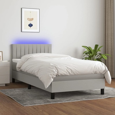 vidaXL Боксспринг легло с матрак и LED, светлосиво, 80x200 см, плат (3133269)