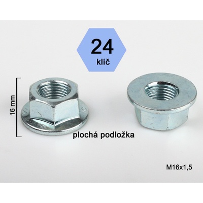 Kolová matice M16x1,5 plochá dosedací plocha, otevřená, klíč 24, výška 16 mm