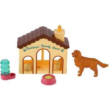 Teddies Кученца/Куче 3бр с къщичка/колиба пластмасова с аксесоари