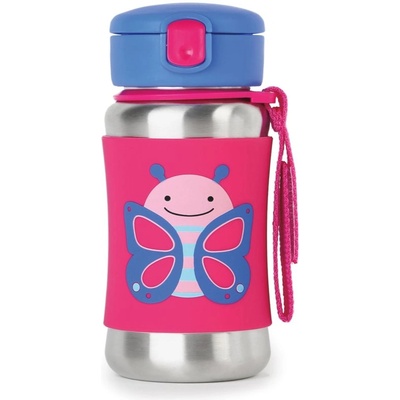 Skip Hop Zoo Straw Bottle неръждаема бутилка за вода със сламка Butterfly 12 m+ 350ml