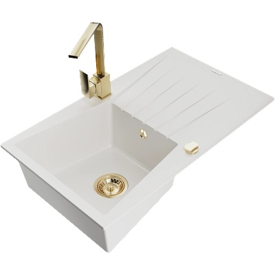 Mexen Cesar мивка гранитна с 1 отделение с отцедник и кухненски смесител Rita, бял - 6514-20-670300-50 (6514-20-670300-50)