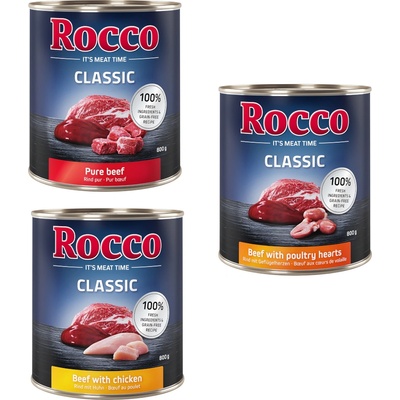 Rocco 24х800г Classic Rocco консервирана храна за кучета, смесена опаковка с птиче месо