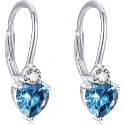 Lunica Stříbrné náušnice SRDCE MODRÝ TOPAZ 0808